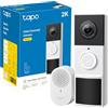 Tapo D210 2K 3MP Videocitofono WiFi Campanello Batteria 180 Giorni IP65 | Per Porta e Ingresso, Visione Notturna a Colori, Campo Visivo Extra-Largo, Rilevamenti Smart AI, Audio, Antifurto