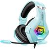 Ozeino Cuffie Gaming per Ps4 Ps5 PC Xboxone, Cuffie con Microfono Cancellazione del Rumore, 3D Surround Sound, Cuffie Comfort con LED RGB, Blu Chiaro