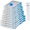 Amazon Basics Sacchetti sottovuoto con pompa a mano, Molteplici, Cerniera, confezione da 12 (3 jumbo, 3 grandi, 3 medi, 3 piccoli), Trasparente