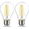 Amazon Basics Confezione da 2 lampadine a LED, con attacco Edison E27, piccole, da 7 W (equivalenti a 60 W), Luce Bianca Calda con filamento in vetro trasparente, non dimmerabili