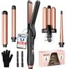 BESTOPE MIX Ferro arricciacapelli con piastra lisciante, ferro arricciacapelli 3 fusti in ceramica antistatica per capelli con temperatura regolabile Riscaldamento rapido rosa oro 5 in 1