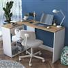Dmora Scrivania Hercules 50x120x74.8h cm Bianco Angolare 2 Ripiani, 4 Vani