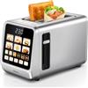 Yabano Tostapane 2 fette, touch screen, in acciaio inox, con conto alla | Grandi simboli delle immagini, fessure larghe 40 mm per bagel, 6 livelli di doratura, modalità singola fetta e memoria