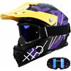 Favoto Casco Motocross Bambino con Occhiali - Protezione Professionale ECE 22.06 per Offroad, Cross e Dirt Bike, Viola-Giallo M (51-52 cm)