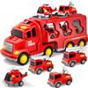 Doloowee Auto dei pompieri giocattolo 5 in 1 per bambini dai 3 ai 5 anni | Furgone ad attrito con 4 veicoli dei pompieri, camion dei pompieri con luci e suoni, per bambini dai 3 anni in su