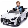FINOOS Mercedes GTR AMG - Auto elettrica per bambini, 12 V, con telecomando, 2 + 1 livelli di velocità, clacson, LED, musica, Bluetooth (bianco)
