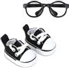 HABVPU Set di 2 Pezzi Scarpe e Occhiali per Bambole da 17 cm, Scarpine di Tela Nere e Occhiali Senza Lenti, Accessori Moda per Mini Bambole di Peluche e Blind Box (Nero)