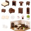 PYSEOSISE 15 Pezzi Mobili per Casa delle Bambole, Mobili in Miniatura in Plastica, Accessori Casa delle Bambole con Effetto Legno per Soggiorno e Camera da Letto