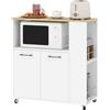 HOMCOM Carrello Cucina con Ripiano Aperto 75x40x80.5 cm Bianco Rovere | Armadietto a 2 Ante, Scaffale Laterale a 2 Livelli, Carrello Multiuso, Ripiano Regolabile in Legno