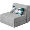 ANONER Divano Letto Pieghevole 4 in 1 1 Posto, Grigio Chiaro | spuma ad alta densità monoblocco, cuscino incluso, fissaggio velcro, fodera rimovibile, 70x190cm, per soggiorno e camera