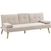 HOMCOM Divano Letto 3 Posti Reclinabile con 2 Braccioli Staccabili, Divano 3 Posti Imbottito Trasformabile in Tessuto e Legno con Portabicchiere per Soggiorno e Salotto, 181x77x78 cm, Beige