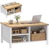HOMCOM Baule da Interno, Coperchio Sollevabile 80x60x40cm, Color Legno | Baule Contenitore Nordico, Tavolino Salotto, con Ripiani Aperti, Vano Nascosto, per Ingresso Camera da Letto Soggiorno