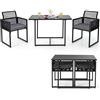 COSTWAY Set di 3 Pezzi Pranzo da Giardino in Rattan PE | Set di Tavolo e Sedie da Esterno con Schienali Pieghevoli, Tavolo in Vetro Temperato, per Balcone Giardino