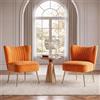 chairus 2 PZ Poltrona da Salotto in Velluto Sedia Imbottita, Arancio | Poltroncina Lounge con Gambe in Metallo Poltrone Moderne Design Senza Braccioli per Camera da Letto/Soggiorno