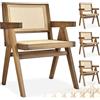 tectake® Set 4 Sedie da Pranzo con Braccioli, Stile Boho, Legno Massiccio | 59 x 56,5 x 82,5 cm, Intreccio Viennese, Schienale Largo, Verniciatura Protettiva, Gambe ad A, Max 120 kg, Rovere Chiaro