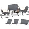 RELAX4LIFE Tavolo da Giardino con Sedie, 3 Poltrone con Braccioli in Legno Plastico e Cuscini Rimovibili/Lavabili, Struttura in Metallo, Tavolino in Vetro Temperato, Set Bistrò per Esterno (Modello 2)
