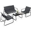RELAX4LIFE Tavolo da Giardino con Sedie, Set Bistrò 4 Pezzi con Cuscini Rimovibili e Lavabili, Struttura in Metallo, Tavolino in Vetro Temperato, Mobili da Esterno per Balcone/Terrazza (Modello 1)