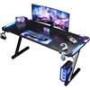 Devoko 140 x 60cm Scrivania Gaming LED, Tavolo Gaming Ergonomica, Scrivania per Computer con Porta Bicchiere e Ganci per Cuffie, Postazione con Piano del Tavolo in Fibra di Carbonio, Nero