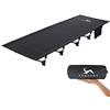 TOMOUNT Lettino da campeggio ultraleggero, pieghevole, in alluminio, 190 x 70 cm, compatto, portatile, facile da costruire, per campeggio, escursioni, viaggi, spiaggia, colore - Nero