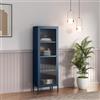 [en.casa] Armadio a Vetrata 4 Scomparti 150x50x35 cm in Acciaio Blu Marino | Credenza Alta, Libreria Espositiva, Vetrina a 2 Ante in Vetro Semitrasparente Scanalato, Mobile Contenitore, Soggiorno