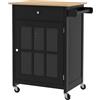 HOMCOM Carrello da Cucina con Cassetto 4 Ruote 67x48x86.5 cm Nero e Rovere | Ripiano Regolabile, Portasciugamani Laterale, Piano in Legno di Gomma, per Soggiorno e Cucina