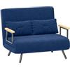 HOMCOM Divano Letto 2 Posti Schienale Regolabile 5 Livelli Blu | 4 in 1, Pieghevole, Divano Letto Matrimoniale, 2 Cuscini, Braccioli, Seduta Imbottita, in Velluto, Soggiorno, 102x73x81 cm