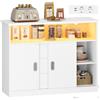 Hzuaneri Credenza cucina, Credenza Soggiorno con Multipresa e Striscia LED | 2 porta scorrevole, 3 Cassetti, Ripiani Regolabili, 33 x 100 x 80 cm, Bianco 0121303XEU