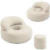 SoBuy pouf poltrona sacco 2 in 1 con poggiapiedi & schienale flessibile | Divano da Pavimento dal design ergonomico per adulti, schiuma 25D, Bean Bag per camera da letto e soggiorno, beige, FST100-MI