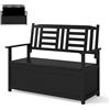 RELAX4LIFE Panchina da Esterno con 185L Contenitore (Nero, 123×68,5×96cm) | Cassapanca da Interno 2 Posti in Legno con Schienale e Braccioli, Staffa a Molla Sicura, per Giardino, Terrazza, Max 250 kg