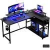 Devoko Scrivania Da Gaming Angolare 140x80 cm Supporto Doppio Monitor, Illuminazione LED, Ripiano Regolabile In Altezza, Finitura Effetto Carbonio, Scrivania PC Gamer Con Scaffali Laterali, Nero