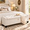 Clevich Velluto Cassapanca Contenitore 122cm, Pouf Contenitore, Beige | Panca Imbottita Poggiapiedi con Coperchio Ribaltabile e Piedini, Baule-seduta per Soggiorno, Camera da Letto e Ingresso