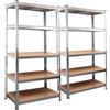 Mediawave Store Set 2 Scaffali Modulari 5 Ripiani in Metallo e MDF, Scaffalatura Multiuso, 150 x 70 x 30 cm, Struttura Regolabile per Garage, Cantina, Magazzino e Casa