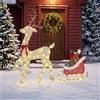 Outsunny Renna Natalizia Illuminata con Slitta, Altezza 125 cm, Oro | Decorazione di Natale, Cervo Natalizio, 95 LED Bianco Caldo, 8 Modalità di Illuminazione, Timer, per Giardino