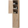 HOMCOM Mobile Bagno Alto Slim a Colonna 6 Livelli 40x35x180 cm, Color Legno | Mobiletto Bagno Salvaspazio, con 2 Armadietti a Ante, Ripiani Regolabili, per Lavanderia Salotto Soggiorno Cucina, Nordico
