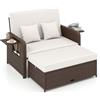 GIANTEX Divano da Giardino in Rattan con Poggiapiedi, Doppio Divano da Esterno con Schienale Regolabile, Mobili da Giardino per Terrazza, Balcone, Cortile