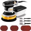 DEKOPRO 300W Levigatrice Orbitale - 6 velocità variabile 14000RPM Levigatrice Rotorbitale, 125mm strumento di levigatura manuale con 3 pennelli (nero giallastro)
