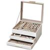 Avilia Portagioie Donna in Ecopelle 3 Livelli, Porta Gioielli 19 Scomparti | Scatola portagioielli con 2 cassetti estraibili, coperchio in vetro trasparente e interno in velluto, 23 x 20 x 13,8 cm