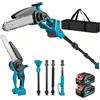 Yofidra 2 in 1 Motosega a Batteria Telescopica, Asta rimovibile 2,4 m | Motosega da Potatura Elettrica, 2 Batterie da 3.0Ah, Sega a Batteria per Potatura Rami e Potare Alberi