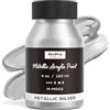 Nicpro Vernice Acrilica Argento Metallizzato 120 ML, Colori Acrilici Metallica Argento, Impermeabile, Vernice Artigianale Argento per Metallo, Legno, Argilla, Tessuto, Tela, Mobili, Artigianato