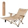 VILLEY Sedia da Campeggio Pieghevole Portatile con Borsa - Sedia Reclinabile con Poggiapiedi Rimovibile, Schienale Regolabile da 100° a 150°, Spiaggina Mare Beige