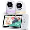 Babysense Babyphone 720p HD 5 pollici con 2 telecamere, video baby monitor senza Wi-Fi, luce notturna a 6 colori, ninna ninna, portata 300 m, audio bidirezionale, zoom 4x, batteria 4000 mAh