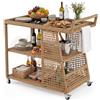 COSTWAY Carrello Bar da Esterno in Rattan con 4 Ruote e 3 Ripiani | Carrello Portavivande con Maniglia Laterale, Carrellino da Servizio per Cucina, Giardino e Bordo Piscina, 98 x 54 x 92 cm