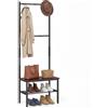 COSTWAY Stand Appendiabiti da Terra con Panca e Scarpiera, in Metallo | Attaccapanni Salvasapzio con 5 Ganci, 2 Aste e 1 Ripiano, Porta Abiti per Ingresso e Salotto, 60x30x166cm, Carico 100 kg