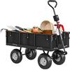 Outsunny Carrello da Giardino da 114L 4 Ruote Grandi 105x51x54 cm Nero | Capacità 200 kg, Carrello Spiaggia in Acciaio, Sacca Portaoggetti, Pareti Laterali Rimovibile, Maniglia Girevole