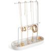 KOOK TIME Espositore Gioielli, Porta Collane e Orecchini con Vassoio, Bianco Opaco | Organizer da appendere in metallo e ceramica opaca per anelli, bracciali e bigiotteria, 17.5x22 cm
