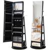 RELAX4LIFE Armadietto Portagioie con Base Girevole a 360°, Specchio da Terra con Luci LED Luminosa, Specchio a Figura Intera, Organizzatore per Gioielli e Accessori (Nero, 164x56x56cm)