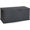 VIRSUS Baule da Giardino con Ruote, misura 118x59x57 cm, Cassapanca Effetto Legno Antracite, Impermeabile, Chiusura Lucchettabile, Contenitore da Esterno, Capacità 340 Litri -ALP001F