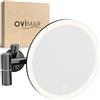 ovimar Specchio cosmetico Ringstind Gunmetal, con illuminazione, ricaricabile, montaggio a parete da forare, in bagno, ingrandimento 5x, specchio da trucco con luce, specchio a 360 gradi
