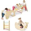 COSTWAY 7 in 1 Set di Arrampicate per Bambini, Arrampicatore Pieghevole in Legno con Scivolo Reversibile, Dondolo e Arrampicata, Tavolo e Tunnel, per Bambini 3-14 Anni (Colorato)