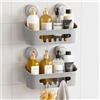 TAILI Mensola Doccia con Ventose Senza Foratura per Bagno Mensola, Grigio | Mensola da Doccia con Ventosa per Bagno Doccia Caddy Carrello di stoccaggio Senza Foratura Portaoggetti Organizer da Bagno